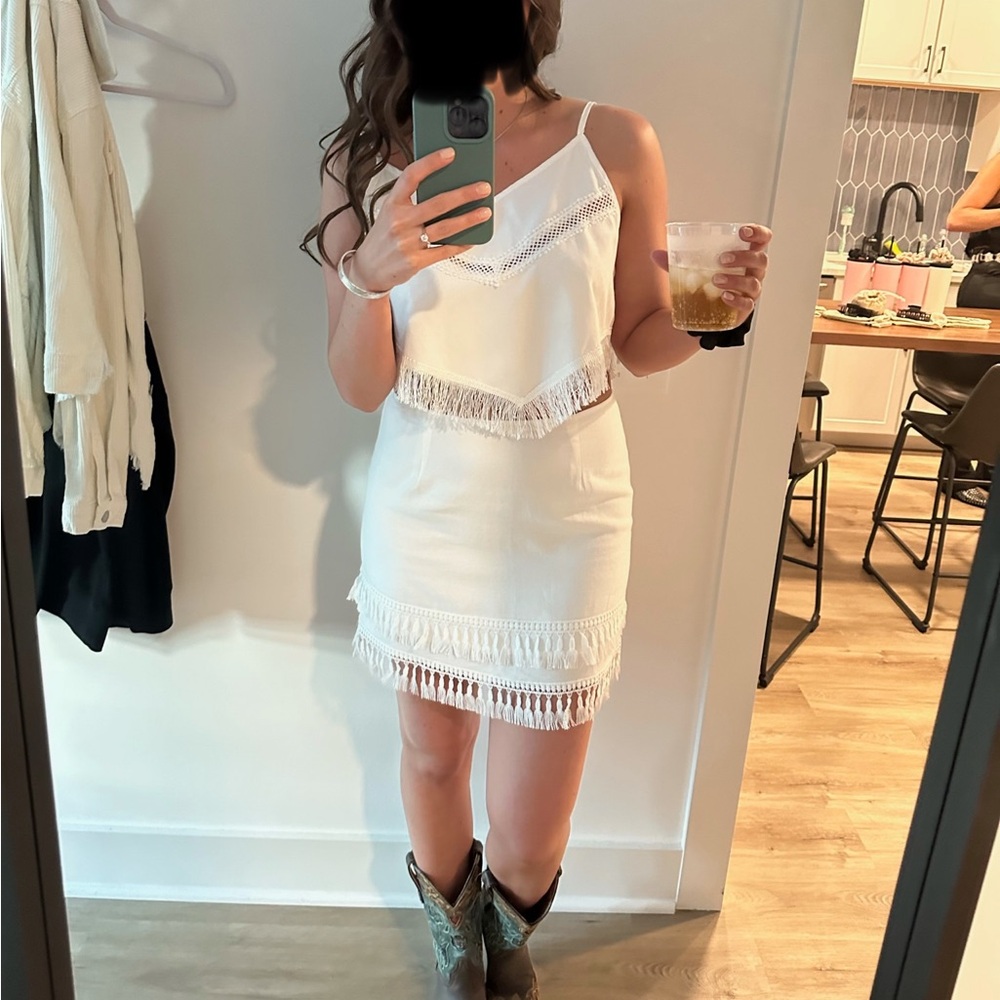 White Fringe Skirt Set / Bachelorette Set